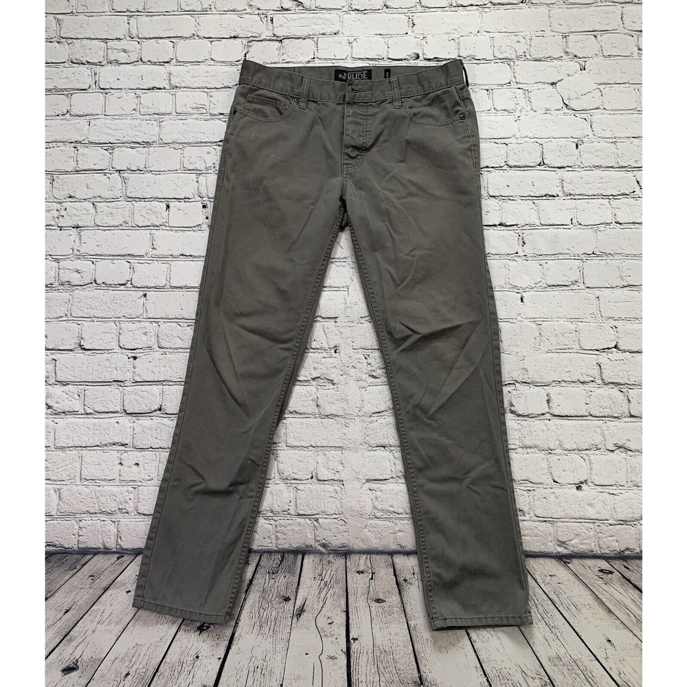 Rude Jeans Men's 32x30 Gray Slim Straight Grey Distressed Denim Pants
